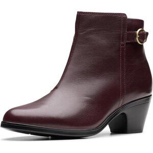 Clarks Womens Emily 2 Belle Ankle Boots Wine Leather 9 MSRP $140